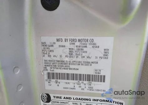 2010 Ford F-150 Fx4/Harley-Davidson/King Ranch/Lariat/Platinum/Xl/Xlt z USA, uszkodzony, nr VIN 1FTFW1EV8AFB03524